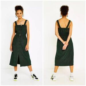 Urban Outfitters Green Cordelia Printed Corduroy Midi Dress Sleeveless Size XS